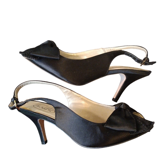 Talbots Hallie 1 Vero Cucio black peep toe bow evening shoes.Sz.8 mint condition - Picture 3 of 6